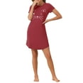 thumbnail image 2 of INSPIRE CHIC Women's Pajamas Night Shirts Cats Printed Sleep Dress Short Sleeve Nightgowns M Wine Red, 2 of 6