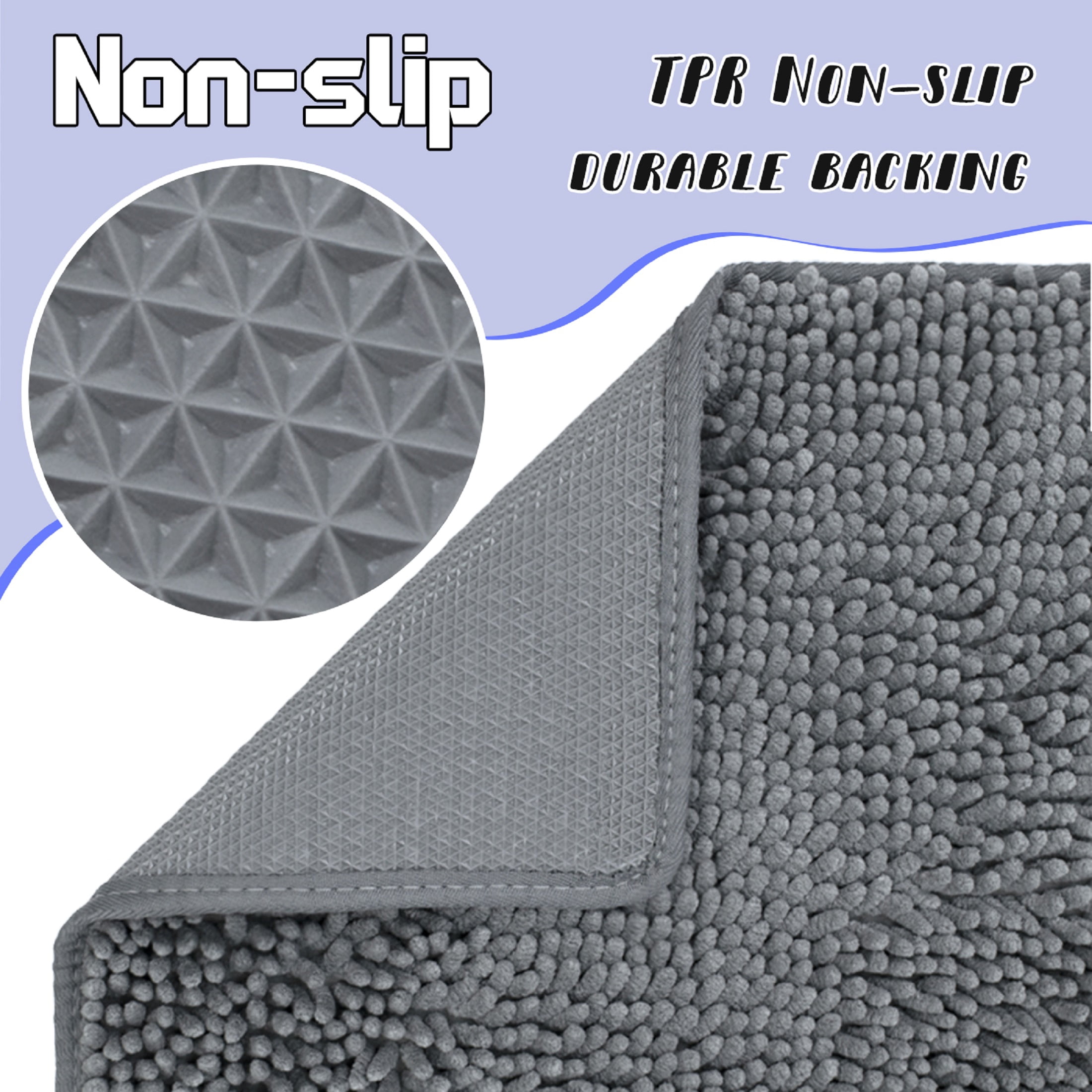 Niubya Bathroom Rug, Contour Toilet Bath Rugs, Non-Slip Floor Mat With Rubber BackingMachine Wash and Dry, 24x17, Gray