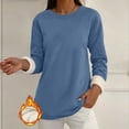 thumbnail image 2 of Fleece Lined Sweatshirt Women Thick Warm Crew Neck Solid Print Long Sleeve Pullover Tops, 2 of 5