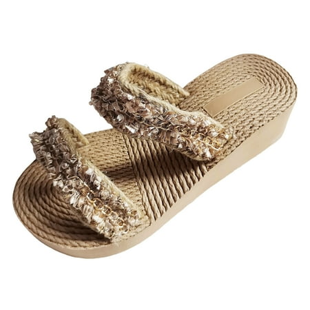 

WNVMWI Sandals Women Women s Flip-Flops Summer Wide Width Flip Flops for Women Khaki Shoes Slippers Flip Flops Summer Bohemian Style Rope Weaving Beach Slope Heel Large Size Sandals Slippers Size 41
