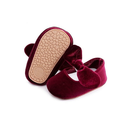 

Sanviglor Baby Girls Flats First Walker Mary Jane Bowknot Dress Shoes Party Breathable Lightweight Princess Shoe Velvet Prewalker Wine Red 4C