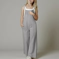 thumbnail image 2 of Ketyyh-chn99 Girls Wide Leg Jumpsuit Kids Girls Casual Jumpsuits Spaghetti Strap Sleeveless Loose Romper Long Pants with Pockets Kids Clothes Size for 150,Grey, 2 of 9