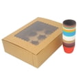 thumbnail image 7 of Mombake Kraft Cupcake Boxes Hold 12 Disposable Muffin Containers with Inserts and Transparent Window, 6-Pack, 7 of 7