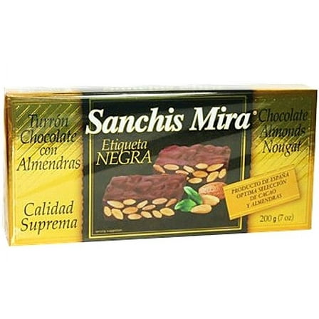 Sanchis Mira Turron Chocolate Con Almendras (Chocolate Almonds Nougat) 200 grs. (7oz.)