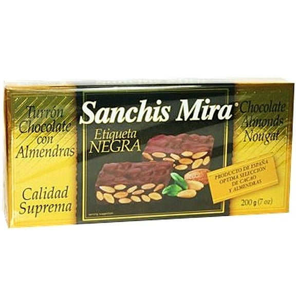 Sanchis Mira Turron Chocolate Con Almendras (Chocolate Almonds Nougat) 200 grs. (7oz.)