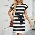 thumbnail image 2 of ZZwxWA Womens Casual Mini Dress Striped Cap Sleeves T-Shirt Dress Brown and White Soft Fabric Short Sleeve Relaxed Fit, 2 of 7