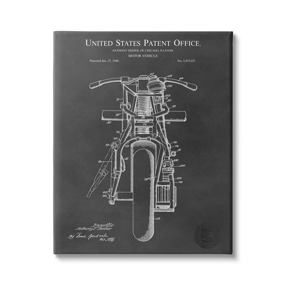 Stupell Industries Motor Vehicle Motorcycle Patent Text Blueprint Diagram Canvas Wall Art, 36 x 48, Design by Karl Hronek