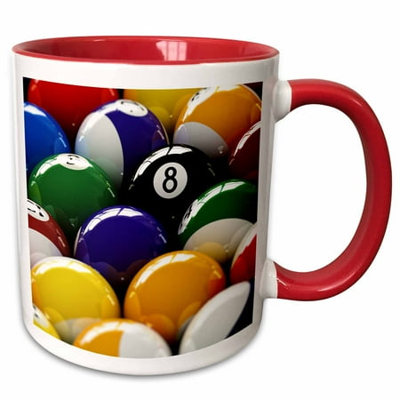 

3dRose Colorful pool billiard balls with eight ball - Two Tone Red Mug 11-ounce