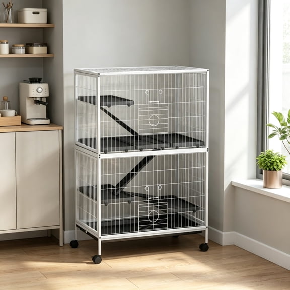 50 Inch Tall Rolling Ferret Chinchilla Cage, Small Animal Pet Habitat with Hammock, 4 Doors, Removable Tray