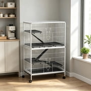 50 Inch Tall Rolling Ferret Chinchilla Cage, Small Animal Pet Habitat with Hammock, 4 Doors, Removable Tray