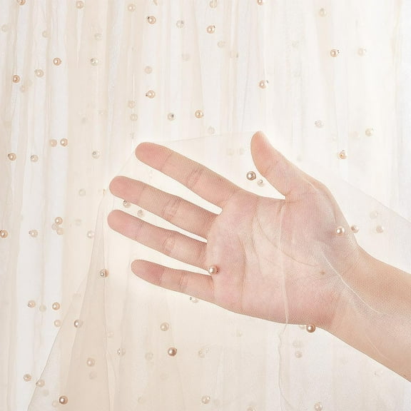 3 Yards Pearl Mesh Fabric 69Inch Wide Pearl Beaded Tulle Fabric Sheer Mesh Fabric Bridal Veil Wedding Table Decorations for Bridal Shower Bridal Dress Veil Home Decorations Peachpuff PeachPuff