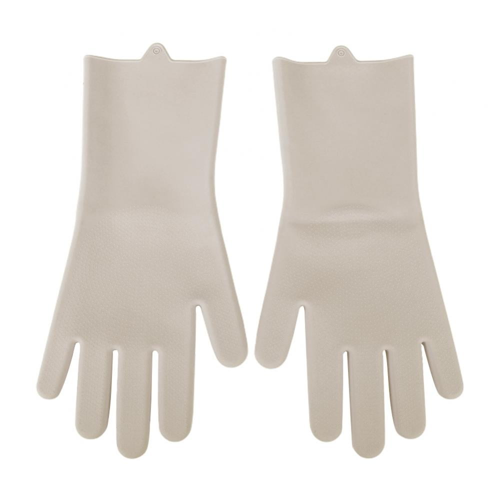 Reusable Silicone Dishwashing Gloves With Scrubbing Pads - Heat Resistant Cleaning Gloves For Kitchen, Car & Housework (Large 13.6in, Red)