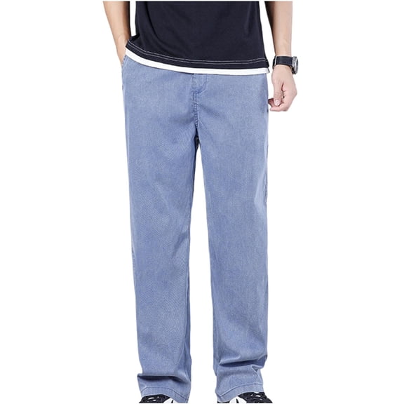 LODIENY Men's Oversized (M-5XL) Straight Leg Baggy Jeans Elastic Waist Loose Fit Y2K Denim Pants with Pockets Blue L