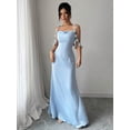 thumbnail image 4 of Blue Womens Elegant Satin Maxi Dress With Floral Strap Accents Sleeveless Sweetheart Neck, 4 of 8