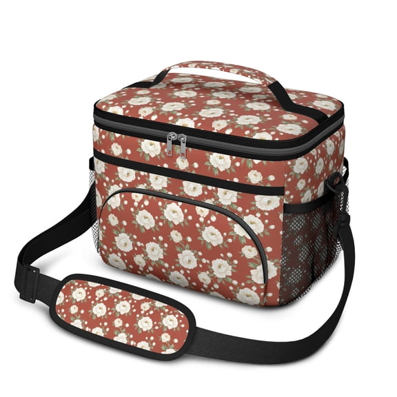 Lunch Box Pioneer Flower Floral Print Pattern Insulated Lunch Bag for Women Men,Medium Leakproof Lunchbox Cooler Bag Adjustable Strap,10 X 6.7 X 8 Inches