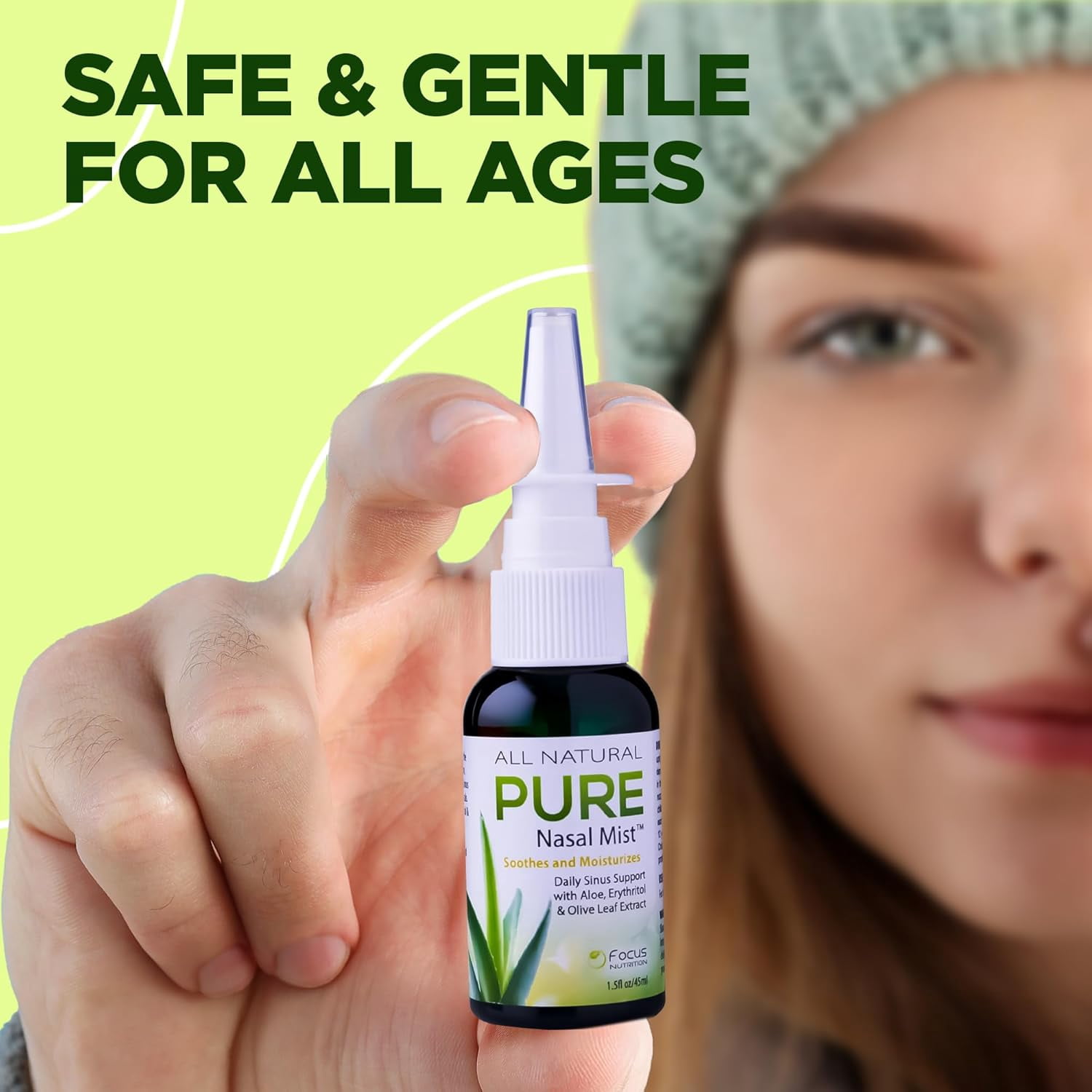 Pure Nasal Mist 1.5oz | Sinus Relief Nasal Spray | Soothe and Moisturize Your Nose | Silver Nasal Spray with Aloe, Erythritol, and Olive Leaf Extract