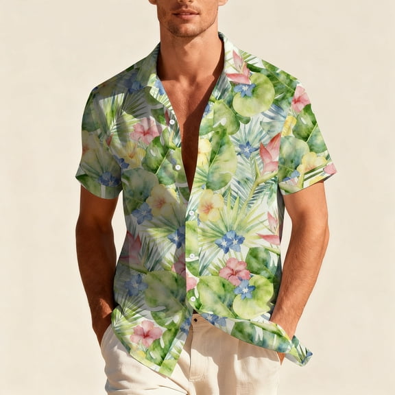 CYiJun Mens Short Sleeve Shirt Summer Wrinkle Free Casual Vacation Button Down Shirts