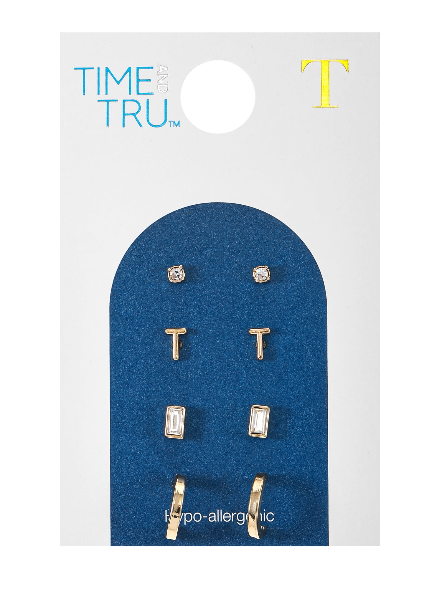Time and Tru Goldtone Initial Letter Earring Set, 4 pairs, Letter T