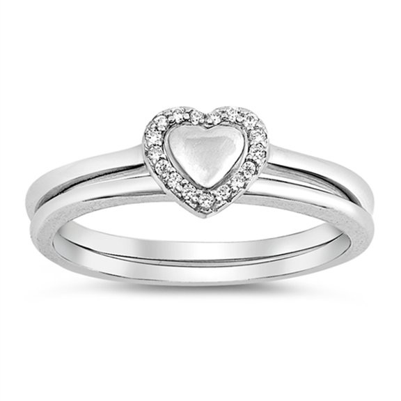 Clear CZ Heart Halo Purity Set Promise Ring .925 Sterling Silver Band White Female Size 6