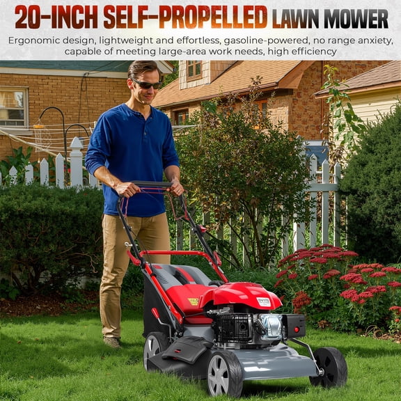 Yedigre Self-Propelled Gas Lawn Mower – 20” Cut, 173cc Engine & 3-in-1 Function, 60L Bag