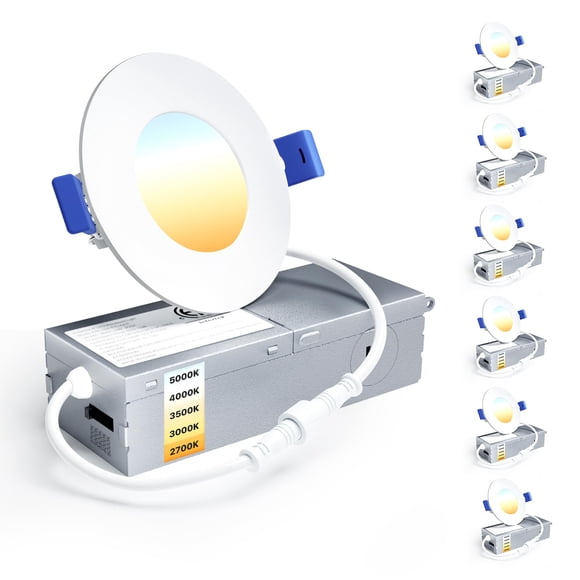 Ensenior 6 Pack 3 Inch LED Recessed Light, Dimmable, 2700K-5000K 5CCT, 500LM High Brightness, 6W 120V, Damp Rated, Ultra-Thin Can