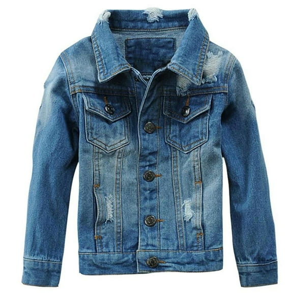 KAUOD Boys Ripped Jeans Jackets Button Open Front Collar Fashion Denim Coats Kids Summer Casual Pockets Jackets Tops Clothes