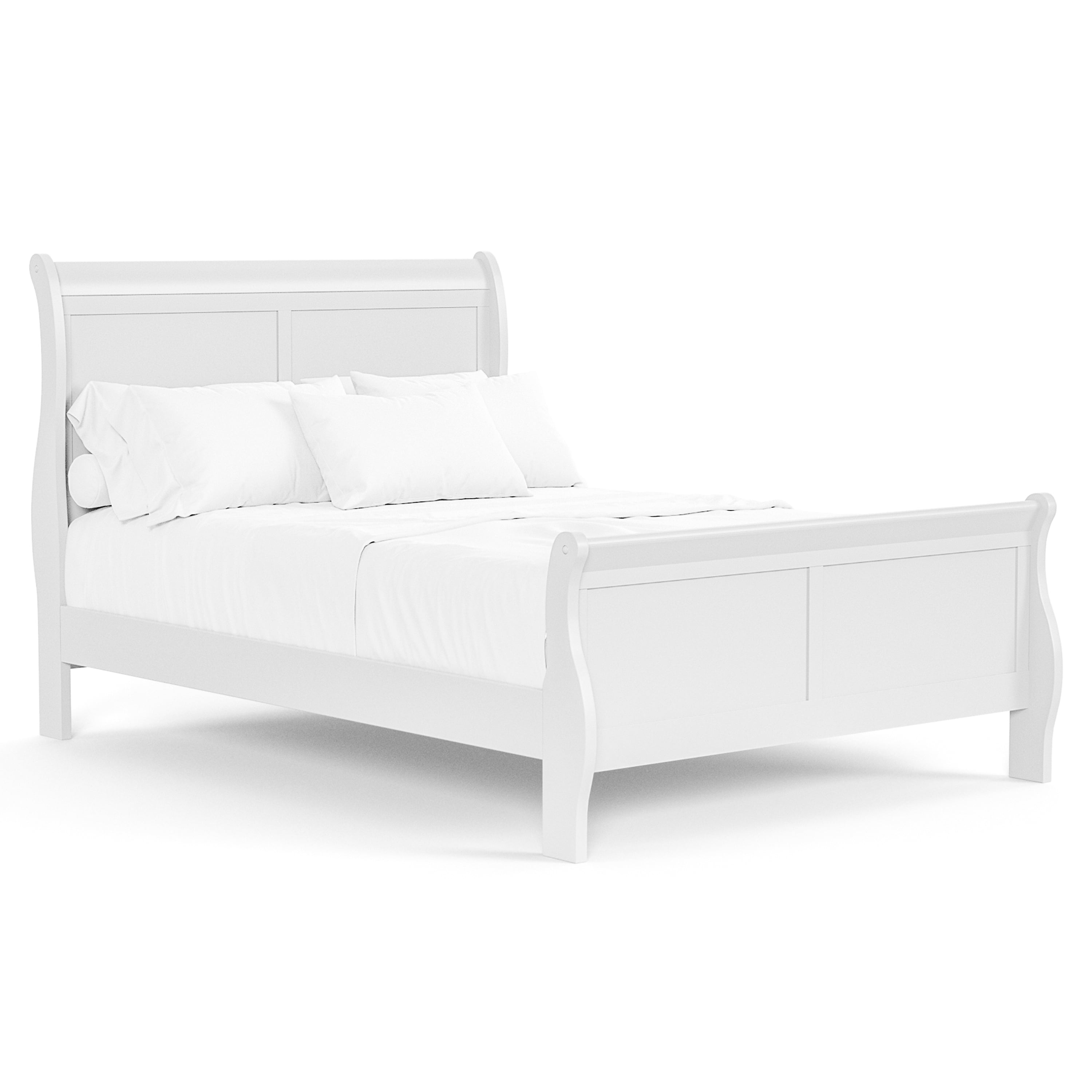 Furniture of America Vrai Adult Full Sleigh Headboard Wood Panel Bed, White