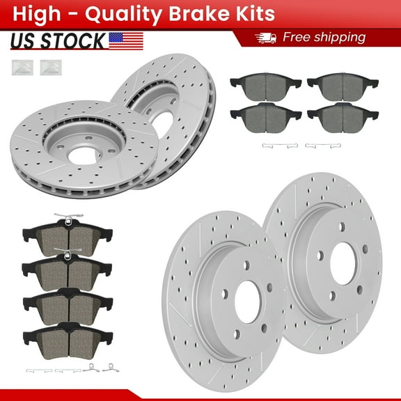 ACB ZONE Front Rear Brake Kits for 2012-2018 Ford Focus, Drilled Slotted Disc Brake Rotors and Ceramic Brake Pads