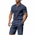 thumbnail image 5 of Men's 2-Piece Linen Summer Set, Casual Short Sleeve Shirt and Vacation Shorts, Breathable Beach Outfit For Tropical Holiday and Travel,Navy,M, 5 of 8