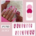 thumbnail image 1 of 24 Pcs Ongles Postiches Rose Rouge Lignes Blanches Longs Ballerine Faux Ongles pour Femmes et Fille Colle Gelée, 1 of 8