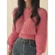 thumbnail image 3 of Pink Cropped Knitted Sweaters for Women 2024 Korean Fashion Loose Long Sleeve Jersey Woman Solid Color Wild Round Neck Pullover, 3 of 5