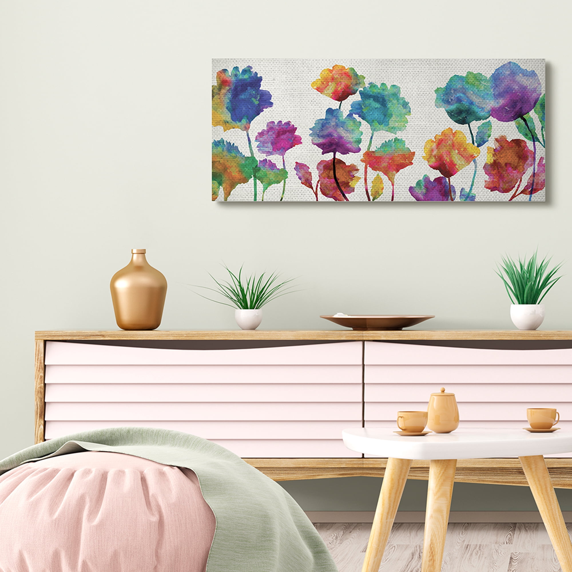 Stupell Industries Floral Abstraction Rainbow Pop Patterned Flowers,17 x 40,Designed by Vanessa Austin