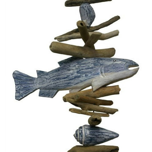 Cohasset Gifts 565 Wind Fish w/Clam Shells Cohasset Bell, Blue & White Washed