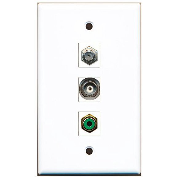 RiteAV - 1 Port RCA Green and 1 Port Coax Cable TV- F-Type and 1 Port BNC Wall Plate