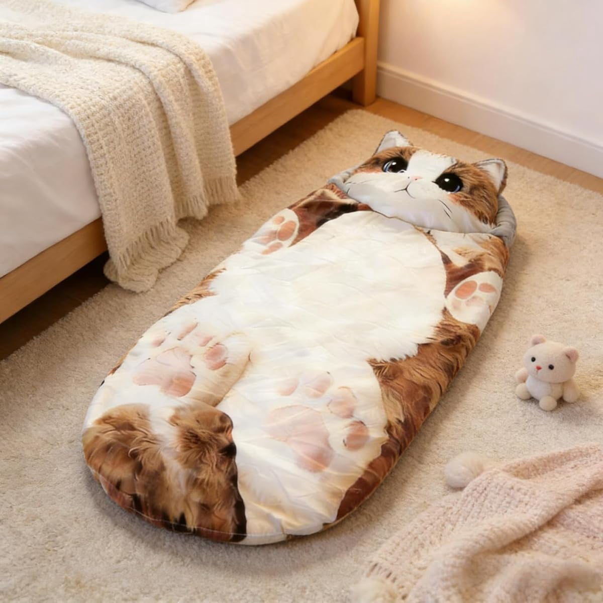 Cat Pattern Sleeping Bag Adult, Adorable Cat Envelope Sleeping Bag, Soft Sleeping Bags Plush Cat Envelope Washable Warm Blanket for Home Travel Camping Sleepovers