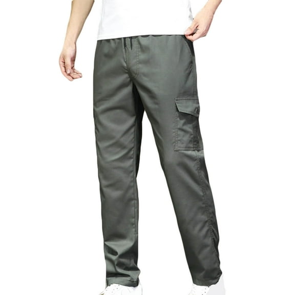 BXINGOHAI Cotton Cargo Pants For Men Breathable Hiking Pants Heavyweight Elastic Waistband Work Pant Solid Sport Jogging Workout Pants With Pocket Green,XXXL