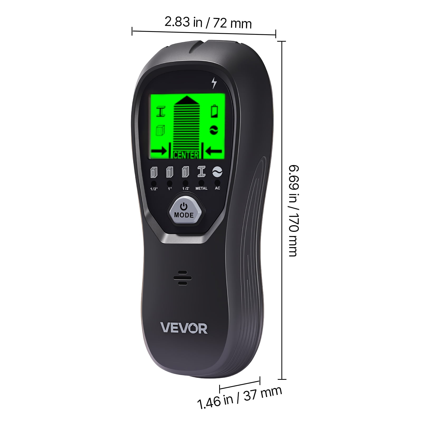 VEVOR Stud Finder Wall Scanner, 5 in 1, Electronic Wall Stud Detector with Smart Sensor, High-Definition LCD Display and Audio Alarm, for the Center and Edge of Metal, AC Wire, Joists, Pipes, Black