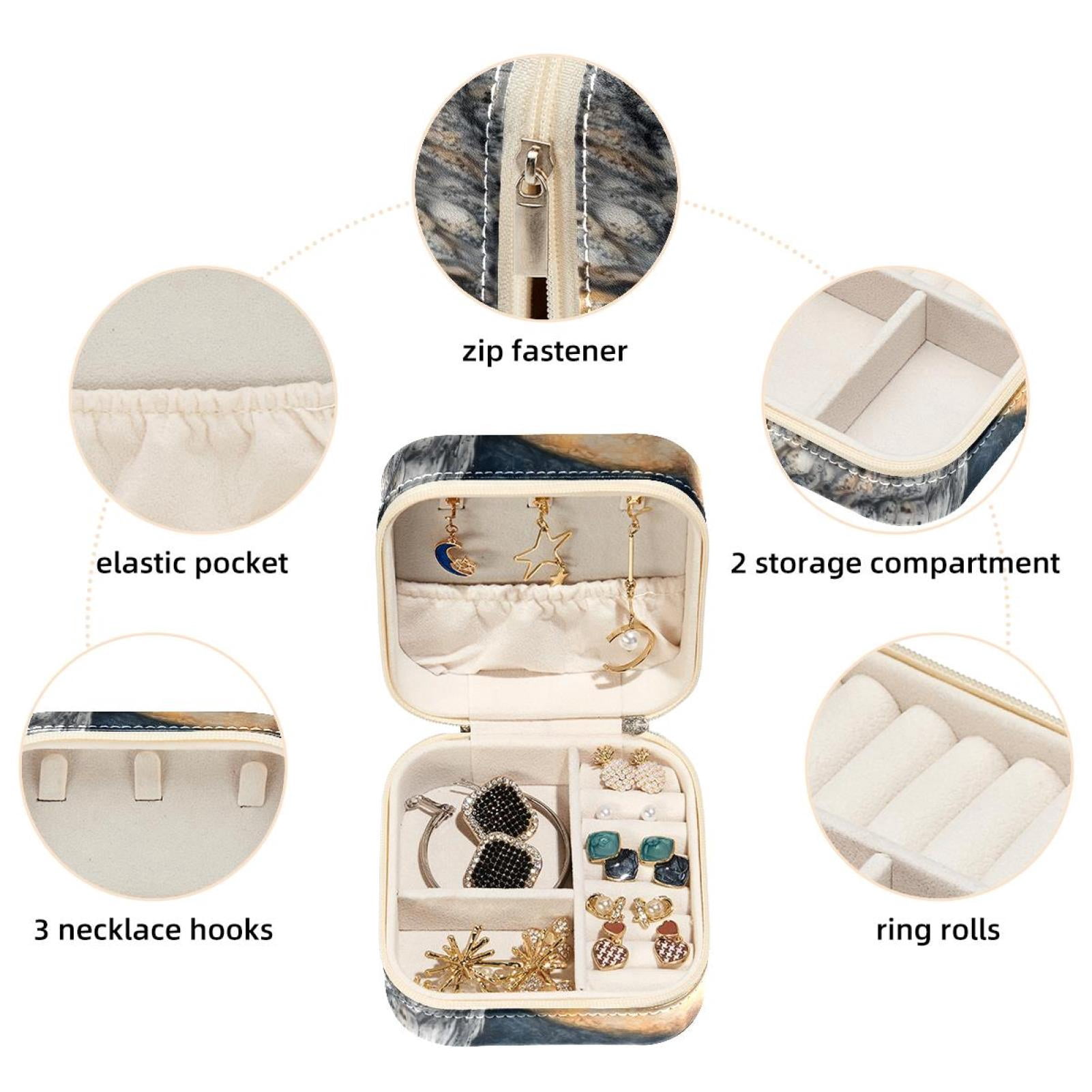 PhooArto Small Jewellery Box, Owl Flowers and Moon Portable Travel Mini Jewelry Case for Women Leather Ring Organizer