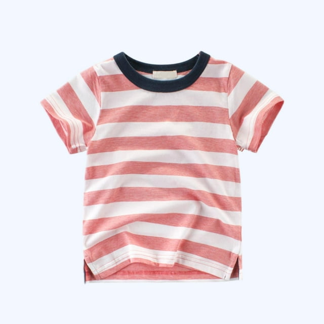 Blusas y camisas de manga corta con cuello redondo Camiseta de rayas de manga corta con cuello redondo de verano para niños Top informal versátil para bebés para usar al aire libre Conjunto de poliést