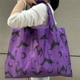 thumbnail image 6 of Purple Bat Print Tote Bag – Lightweight Foldable Halloween Shopping Handbag with Large Capacity, 6 of 6