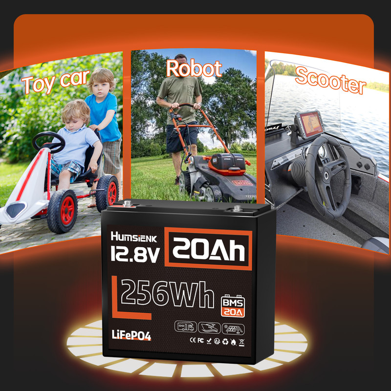 HumsiENK 12V 20Ah LiFePO4 Lithium Battery, 15000+ Deep Cycles Lithium Batteries 12V for Fish Finder, Camping, Power Wheels Battery Built-in 20A BMS, EVE Grade A+ Cells