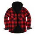 thumbnail image 2 of LNZGNM Fleece Jacket Men Sherpa Lined Thermal Plaid Shirt Jackets Button Thick Plaid Jackets Coat Winter Coats with Pocket, Red L, 2 of 7