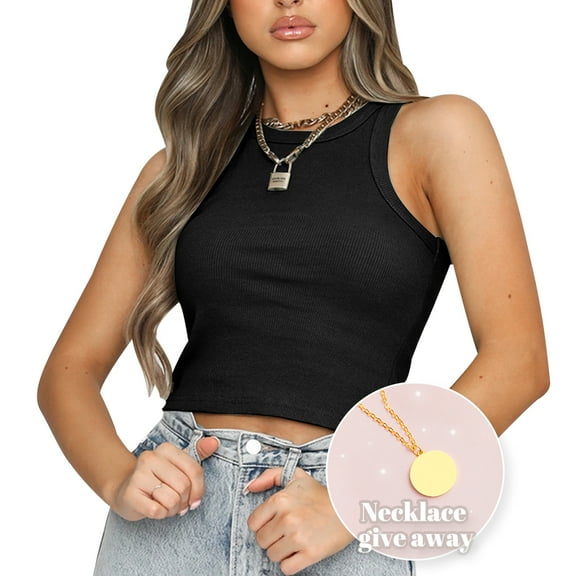 Anyfit Wear Womens Sleeveless Racerback Basic Tee Shirt Lightweight Ribbed Crop Top Black Medium