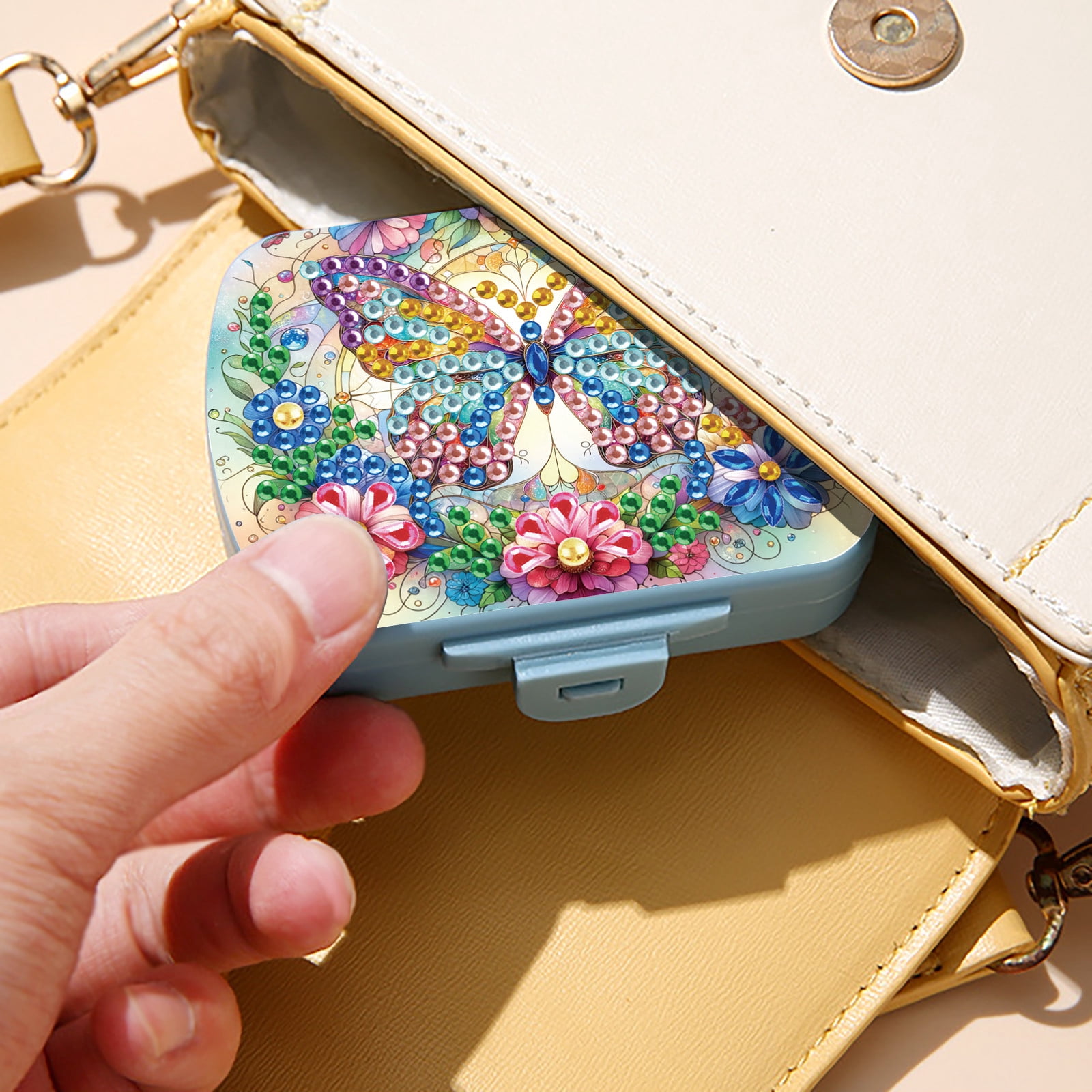 FLOPESN Diamond Art Painting Mini Storage Box with 6-Grid,Creative Design Compact Portable Small Case for Purse Travel Daily- Colorful Butterfly