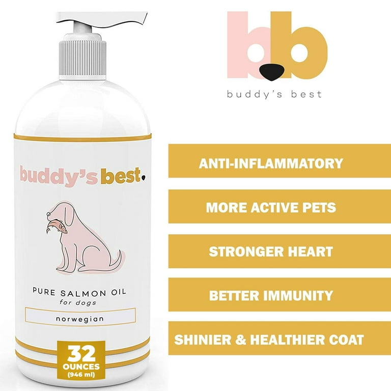 Buddy s Best Salmon Oil for Dogs 100 Pure Norwegian Virtually Odorless Fish Oil Omega 3 Supplements for Dogs Cats Promotes Healthy Skin and
