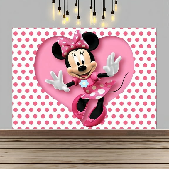Minnie Happy Birthday Anime Cartoon Theme Backdrops Banner Birthday Party Decor Supplies(5x3ft)
