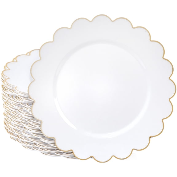 Sparkle and Bash Bridal Shower Plates - 9 in, White Plastic, 50 Pack, Gold Scalloped Edge - Disposable Plates for Weddings - Baby Showers & Tea Parties - Decorative Scalloped Serveware