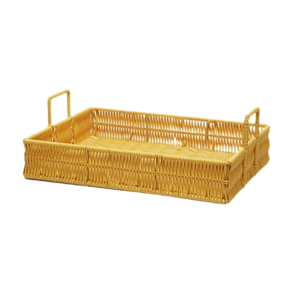 Esquirla Woven Serving Tray Storage Basket Tea Tray Cosmetic Box with Handle Woven Basket Tray Woven Basket for Fruit Breakfast Dinner Large