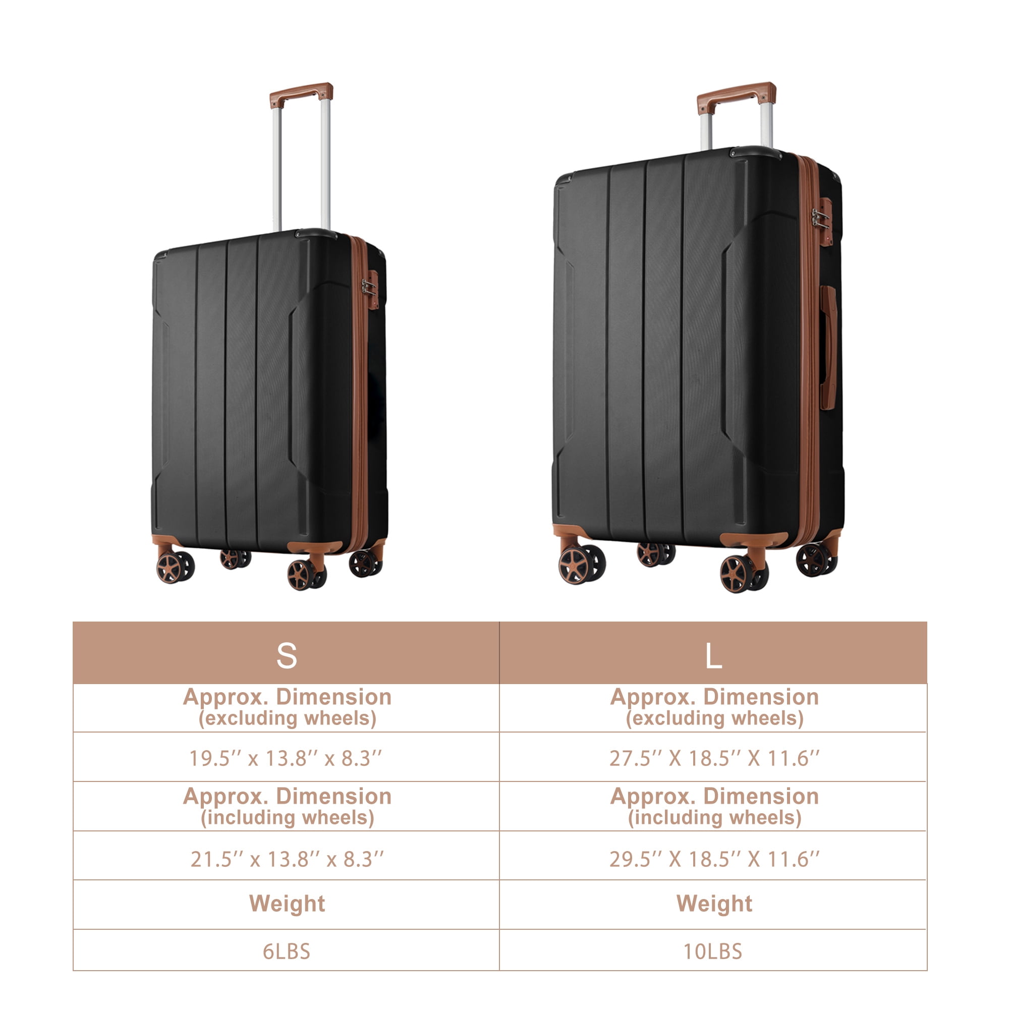 EUROCO 2 Piece Luggage Set, Expandable Hardshell Suitcase with TSA Lock and Double Spinner Wheels,ABS Durable Carry on luggage Set(20"/28"),Black Brown