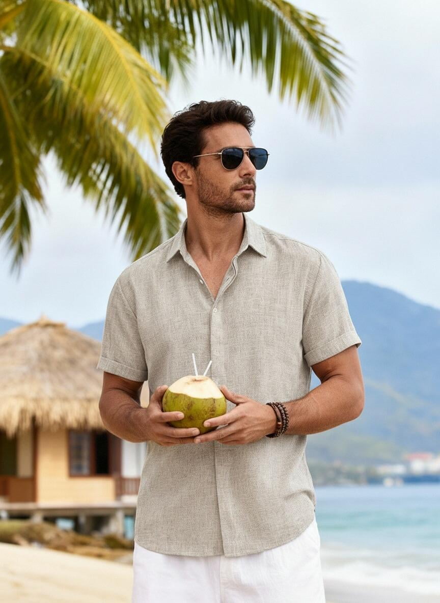 COOFANDY Men's Linen Shirts Short Sleeve Casual Shirts Button Down Shirt for Men Beach Summer Wedding Shirt Black